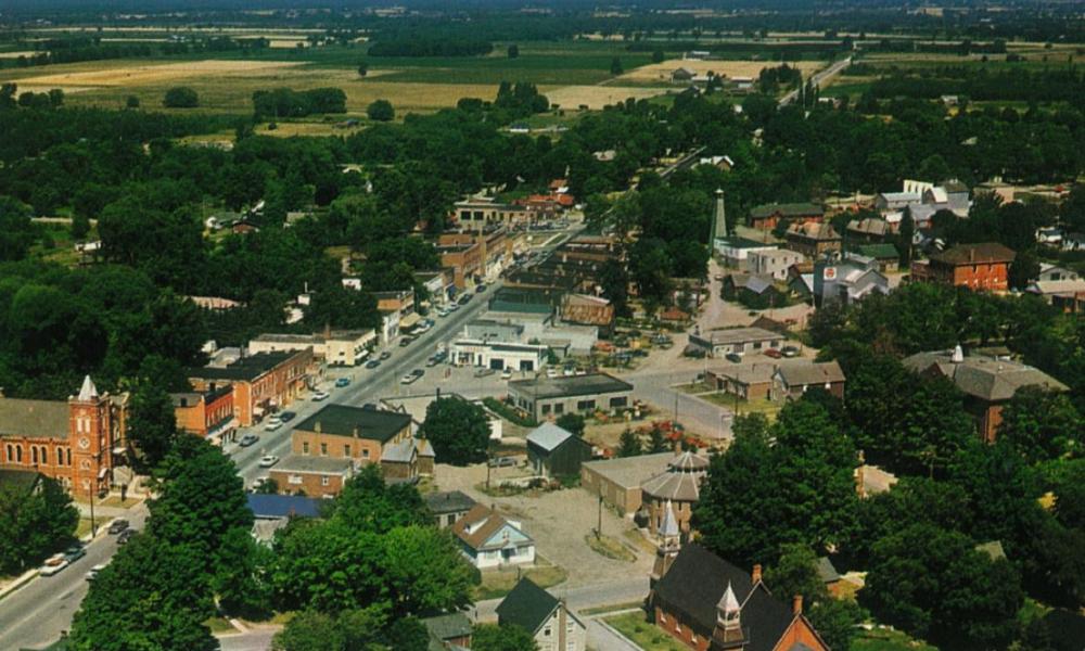 Historical aerial shot of Stayner